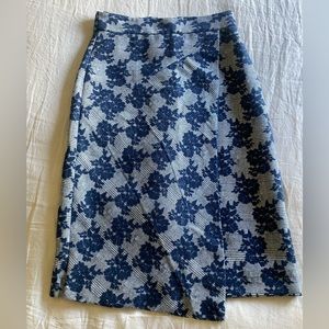 Halogen faux wrap lined midi skirt, sz 8, navy floral velvet, so soft! BNWOT